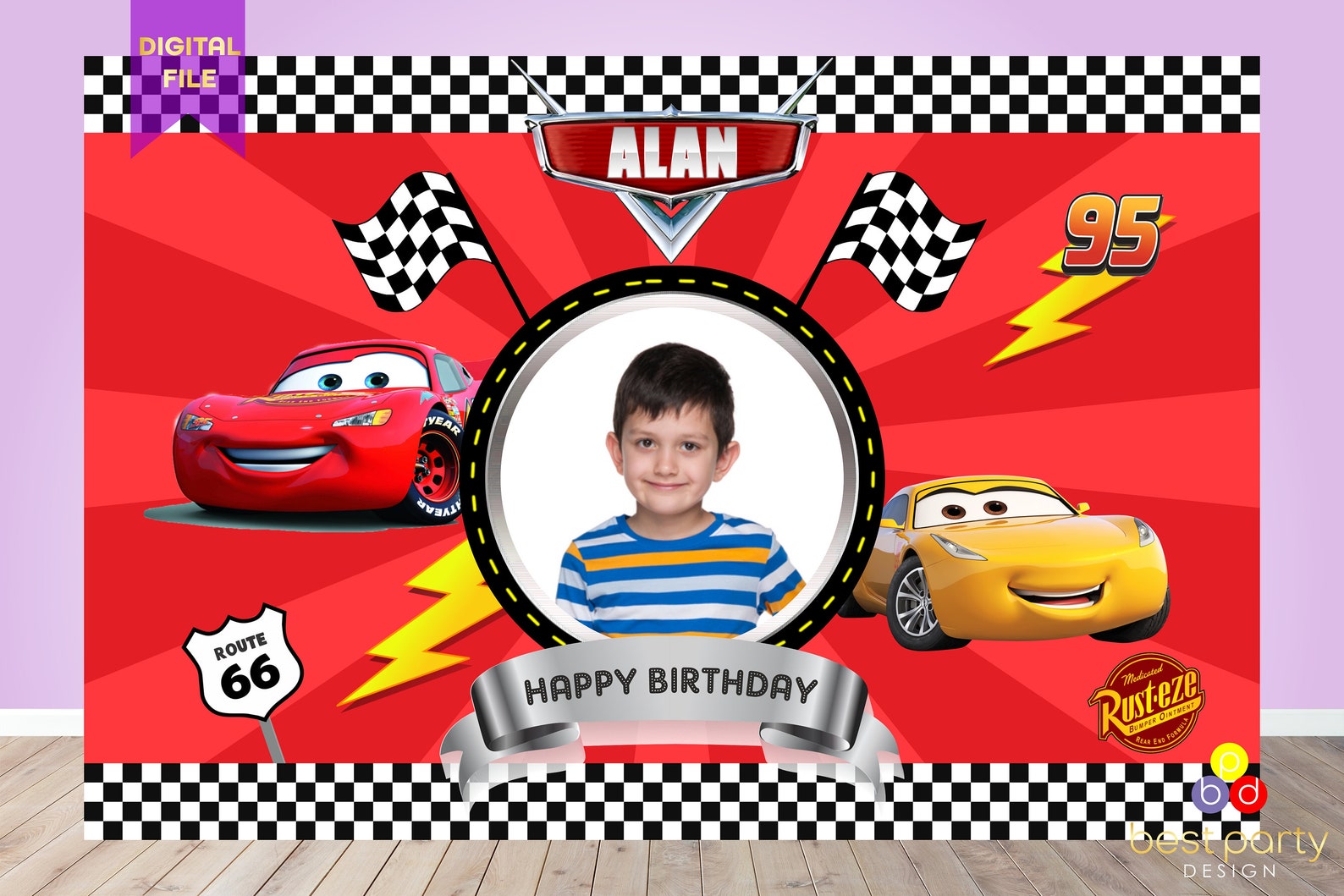 Lightning Mcqueen Photo Birthday Backdrop Cars Party Etsy