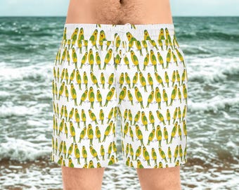 Green Budgie Parrot Pattern Swim Shorts | All-Over Print