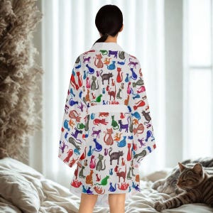Colorful Cat Pattern Long Sleeve Kimono Robe | Rainbow Cats Print