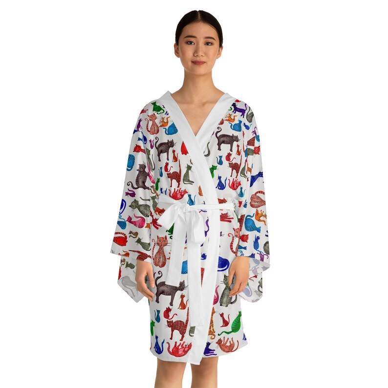 Colorful Cat Pattern Long Sleeve Kimono Robe | Rainbow Cats Print - Etsy