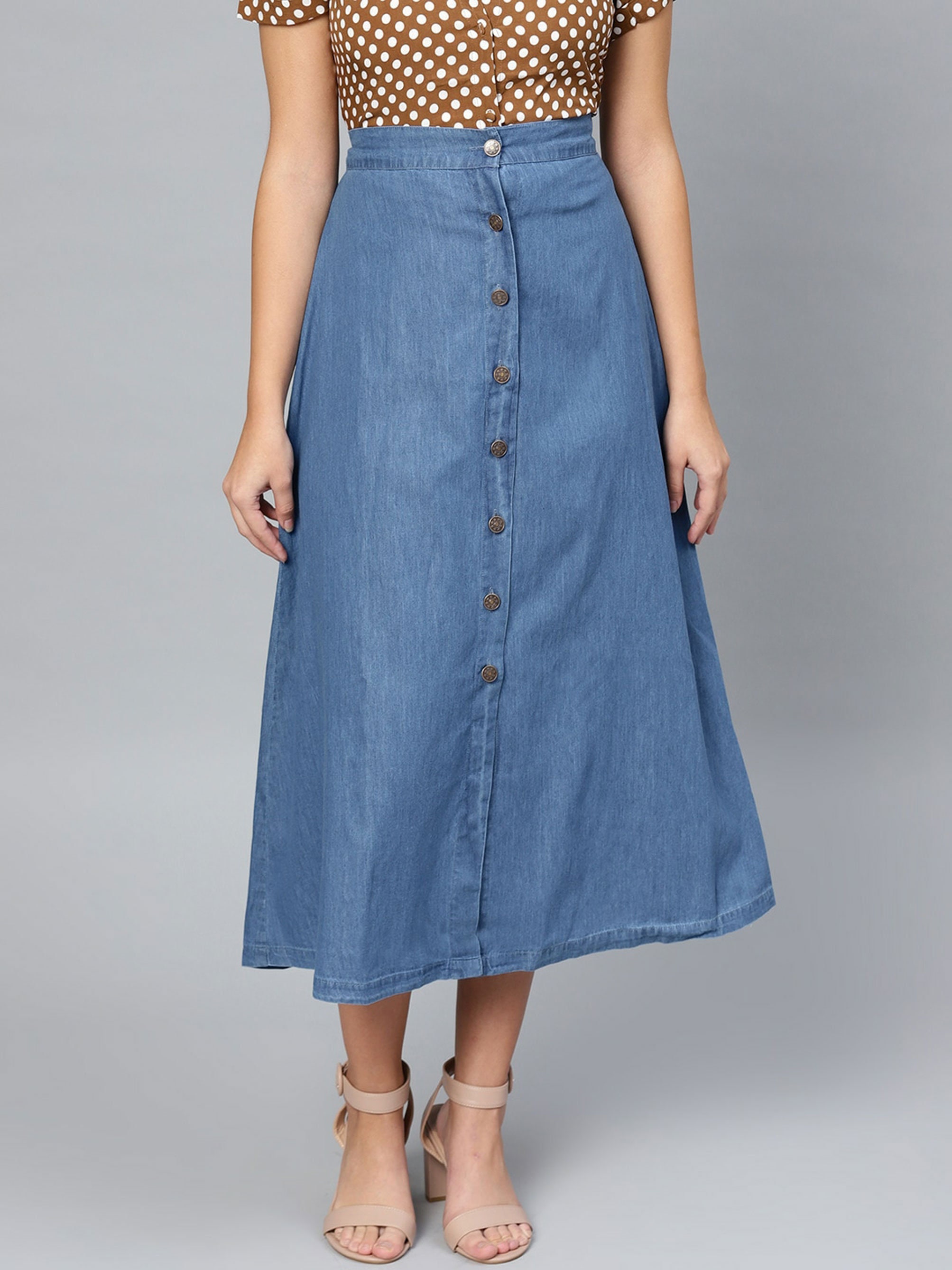 Blue Denim Skirt Pure Cotton Skirt Women Midi Skirt Casual | Etsy