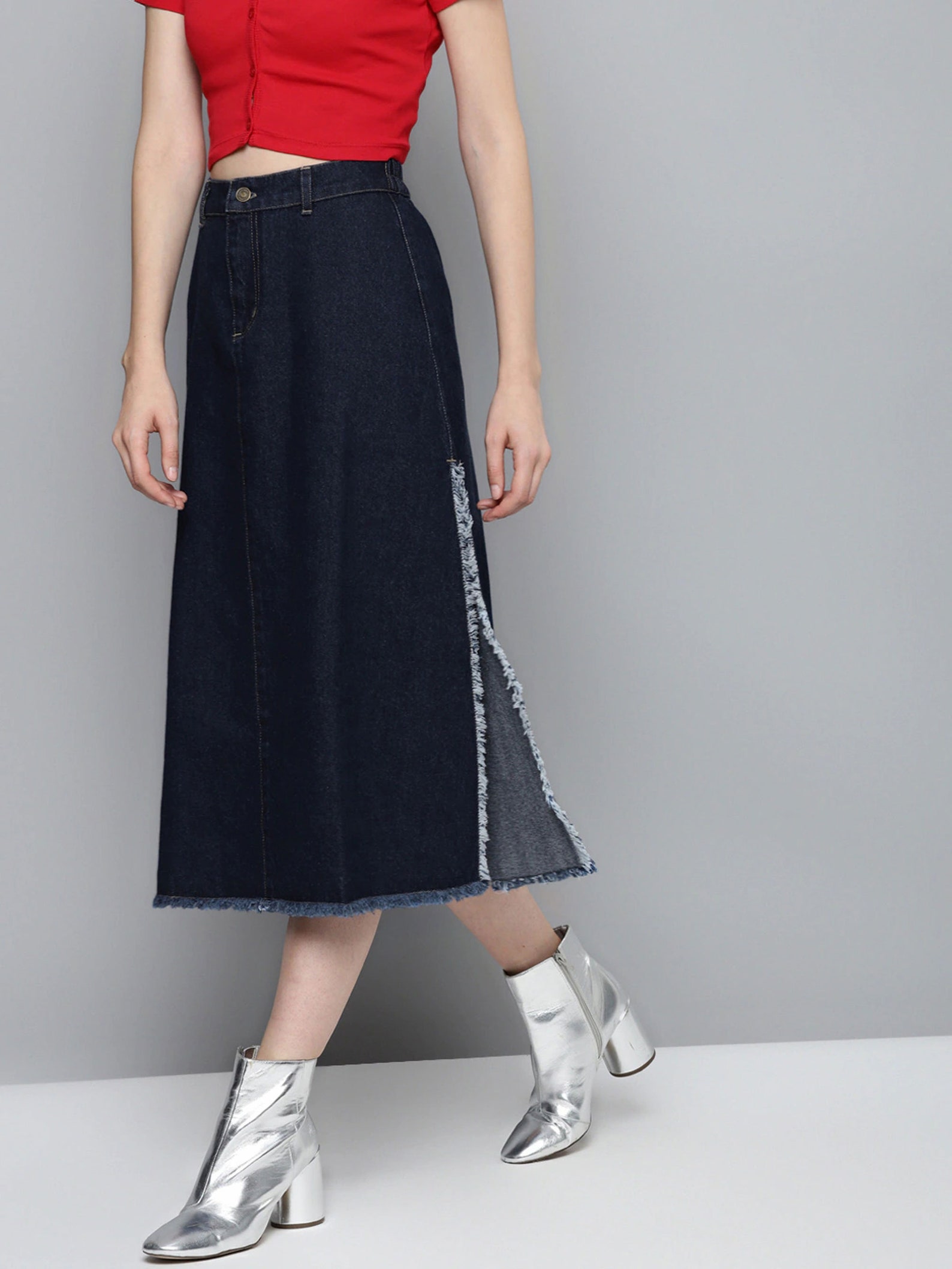 Navy Blue Skirt Denim Cotton Skirt A line Skirt Casual | Etsy