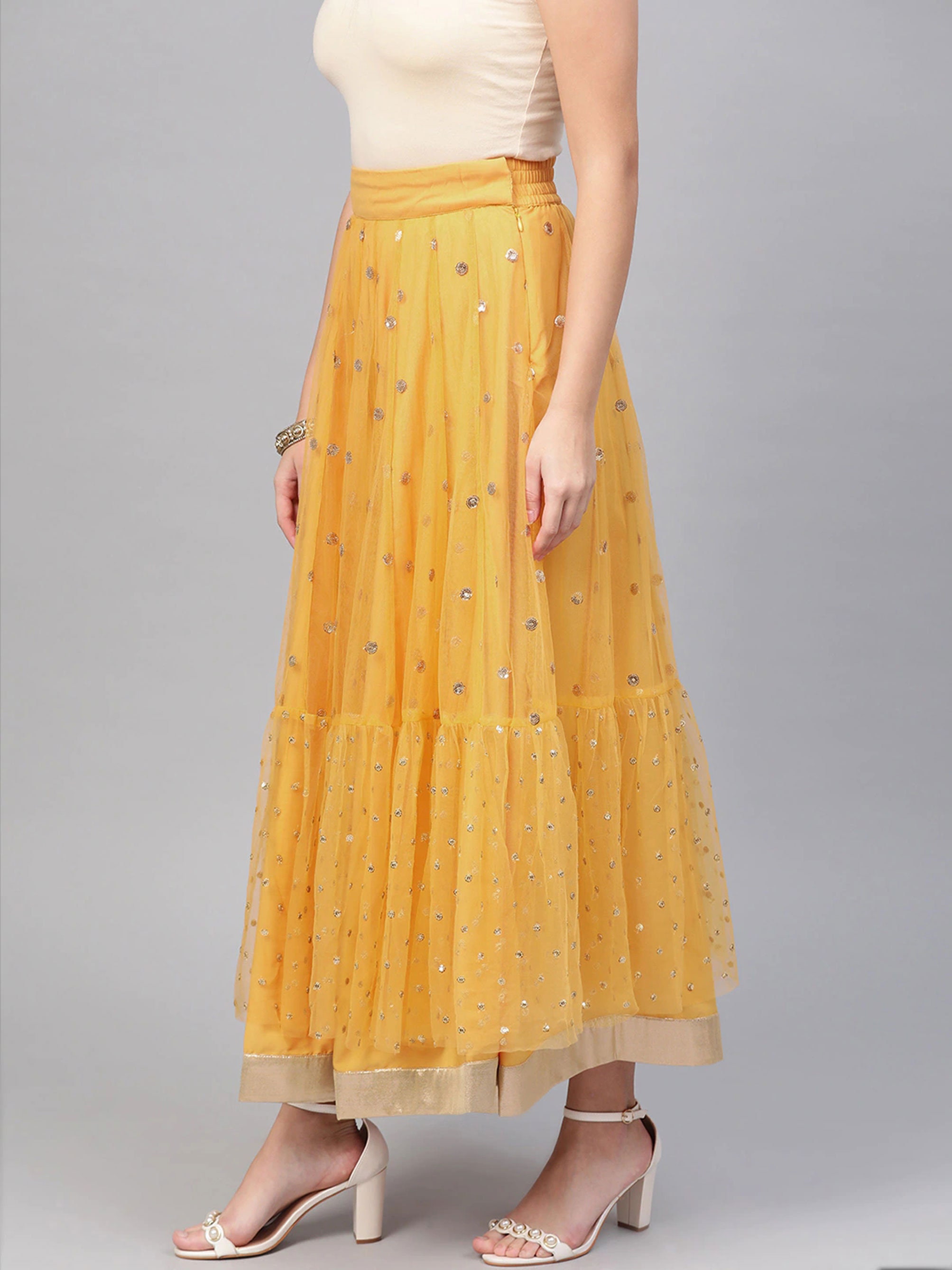 Yellow & Golden Embellished Net Skirt Bohemian Skirt Beach | Etsy