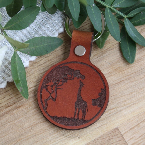 Giraffe Echtleder-Schlüsselanhänger | Geschenk | Natur | Keychain | Keyring | Leder