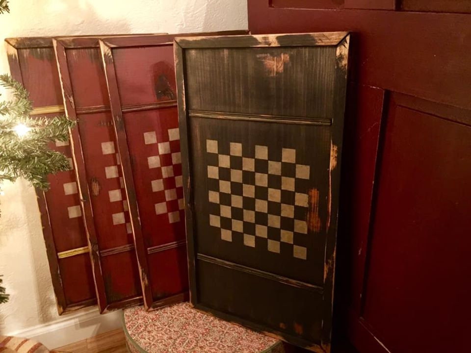 Wooden checkerboard, game board, rustic, wooden frame