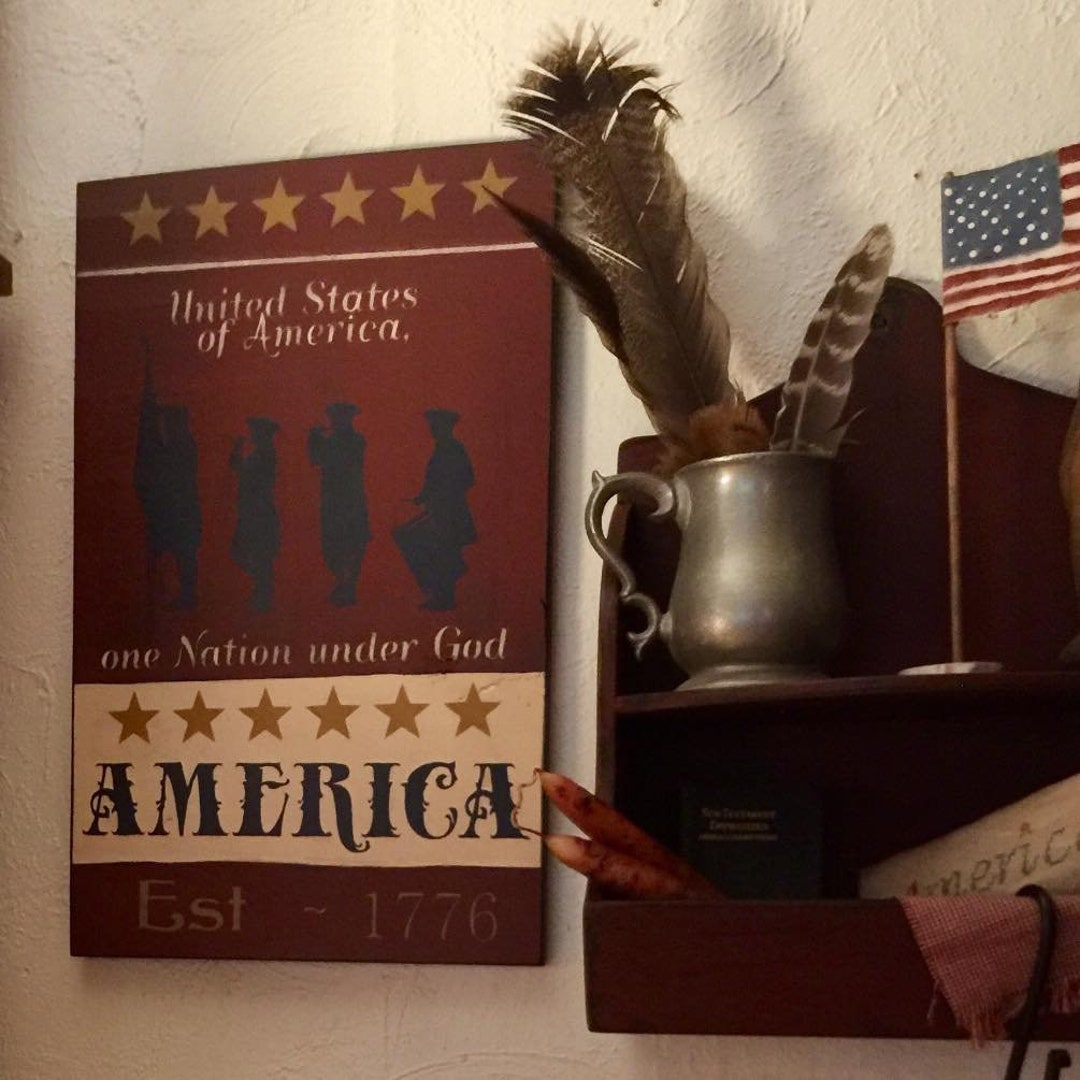 America Sign Colonial Sign Primitive Sign Patriotic Decor Etsy