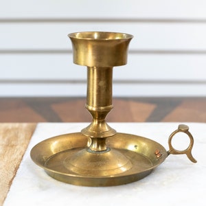 Vintage Brass Candle Holder - Chamber Style With Finger loop - brass decor