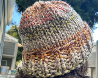 Wool Chunky Hand Knit Beanie | Colorful & Cozy Knit Beanies | Beanie Hat | Knitted Beanie Hat