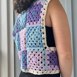 Crochet Sweater Vest | Granny Square Patchwork Vest | Handmade Sleeveless Cardigan