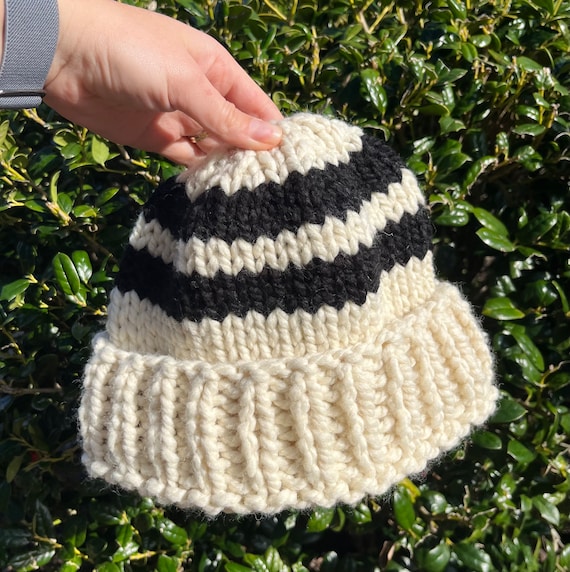 Hand Knit Chunky Striped Beanie: Cozy Handmade Hats - Etsy display picture 1