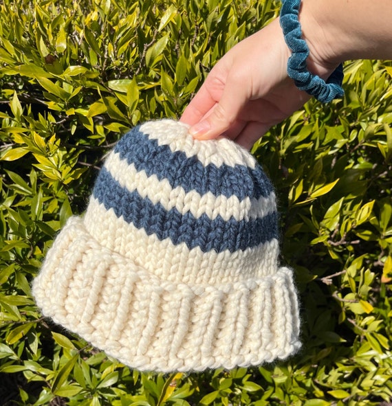 Handmade Striped Knit Beanie Cozy Striped Knit Beanie - Handmade - Ready to Ship - Etsy main image 3
