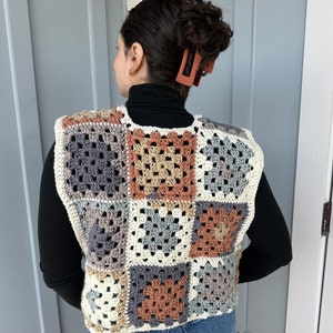 Crochet Sweater Vest | Granny Square Patchwork Vest | Handmade Sleeveless Cardigan