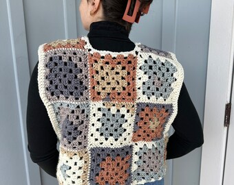 Crochet Sweater Vest | Granny Square Patchwork Vest | Handmade Sleeveless Cardigan