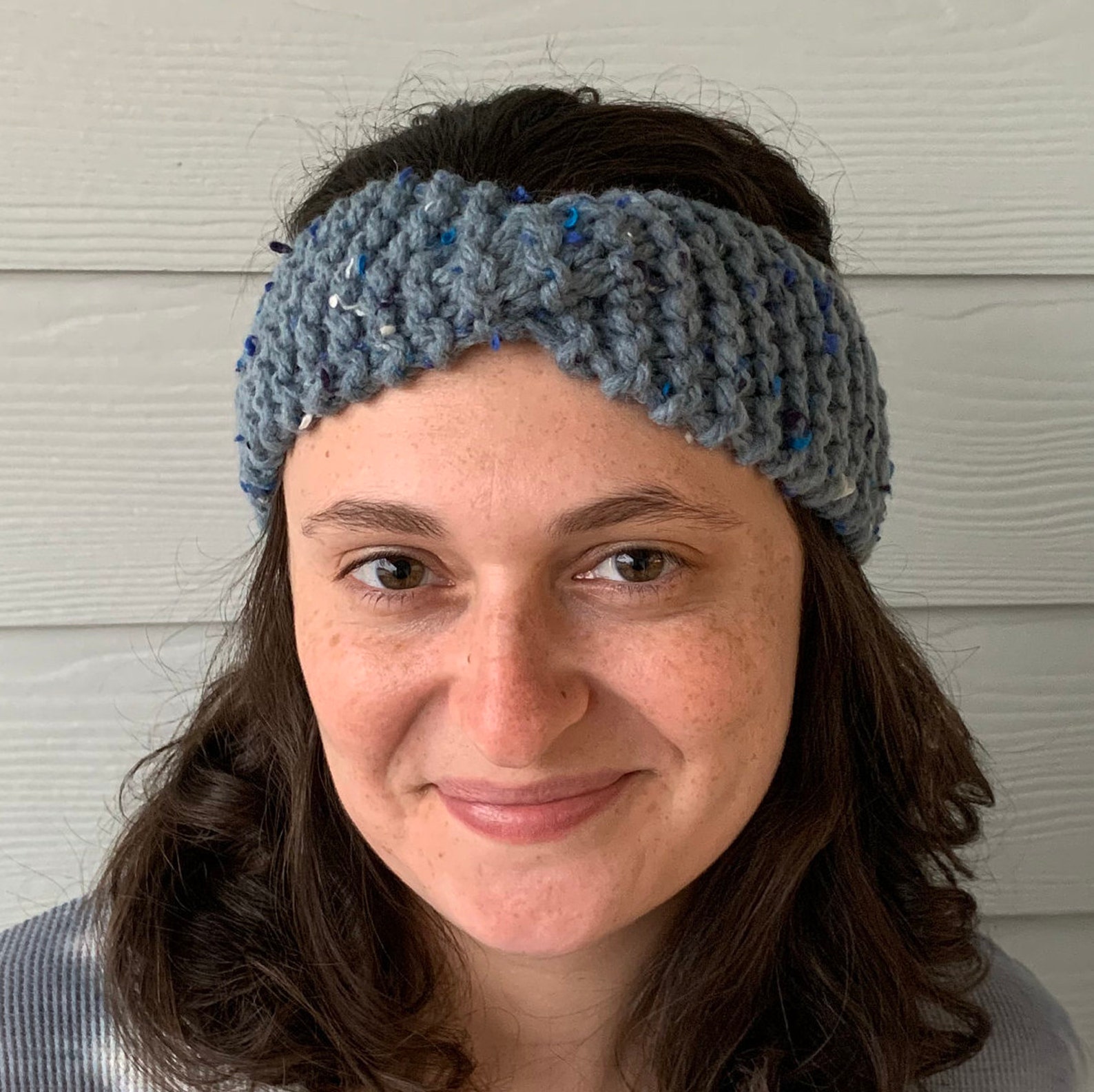 Knit Twisted Headband // Chunky Blue Adult Knit Headband Etsy