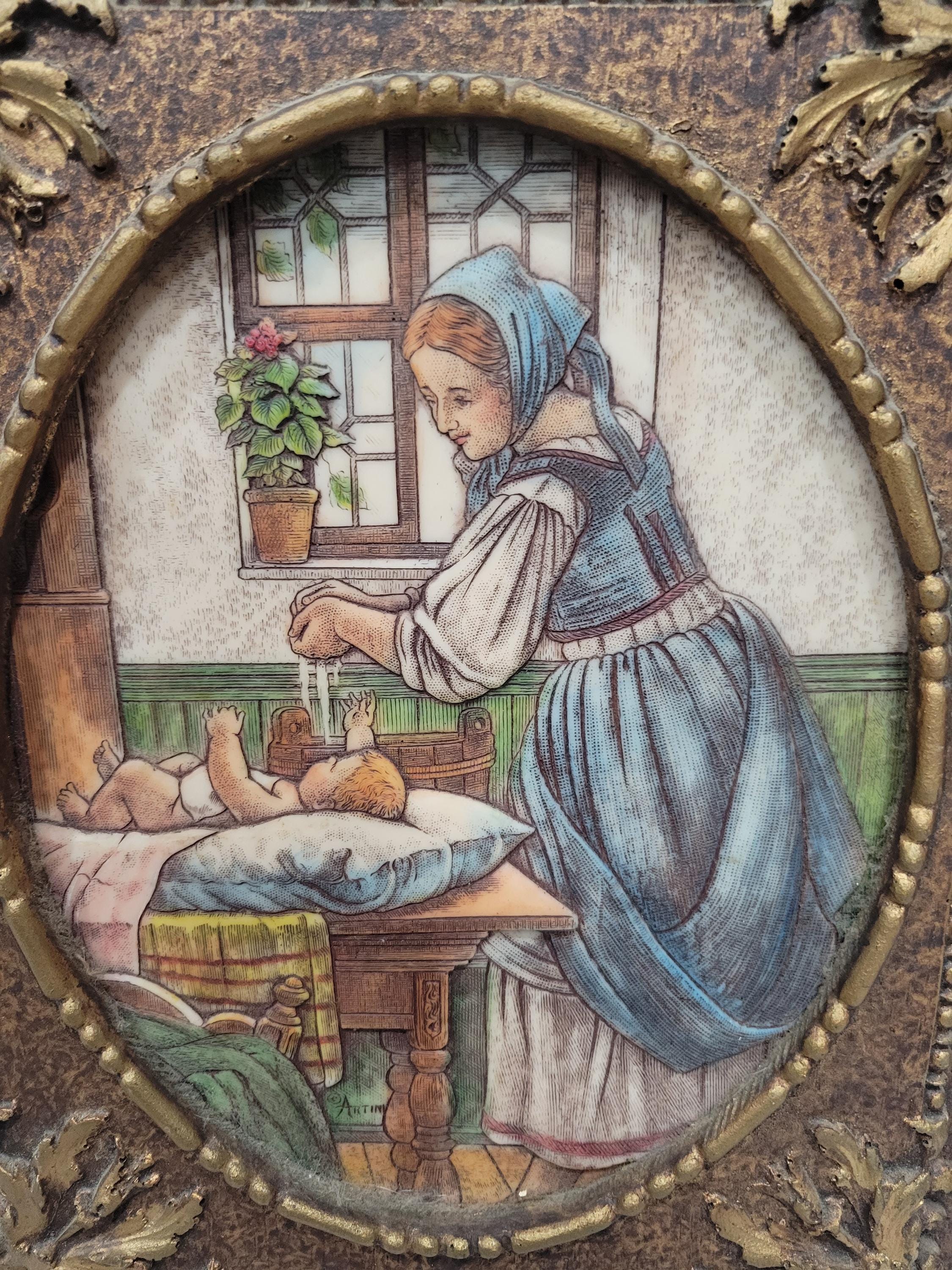 Vintage Artini Sculptured Engraving Hand Painted Twin Etched - Etsy