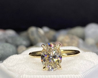 Lab grown diamond, oval cut , diamond engagement ring, 14K yellow gold, 2.25 carat, IGI certificate ,CVD, solitaire ring, hidden halo style