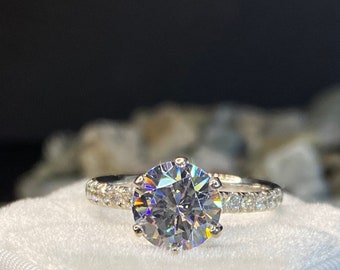 Lab grown diamond round cut, diamond engagement ring, 14K white gold, wedding ring, anniversary ring, hidden halo style,IGI certificate ,CVD
