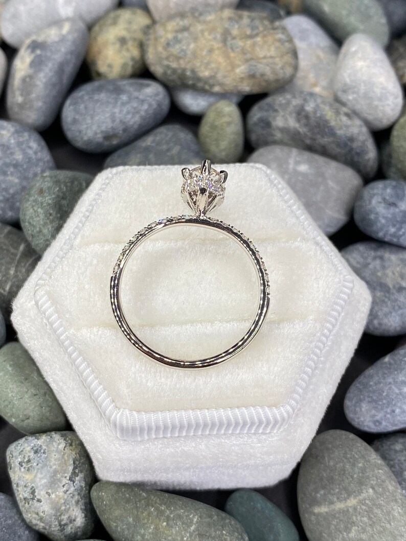 Lab grown diamond marquise cut, diamond engagement ring, 14K white gold,1.59 carat center stone, hidden halo style, IGI certificate ,CVD image 5