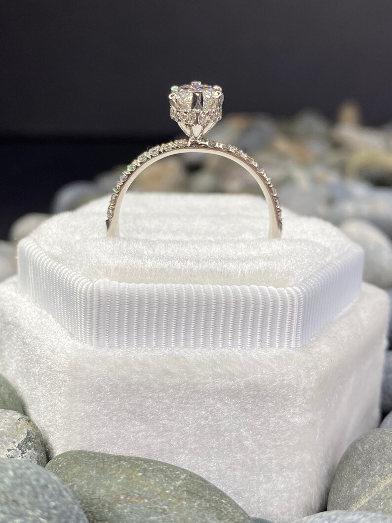 Lab grown diamond marquise cut, diamond engagement ring, 14K white gold,1.59 carat center stone, hidden halo style, IGI certificate ,CVD image 4