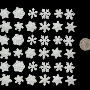30 x Handmade edible 3D, Small Snowflakes, cake, cupcake toppers decorations, 30+ colours