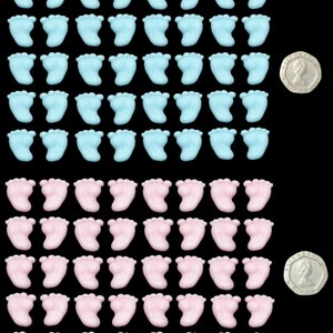 40 x edible Handmade 3D, 15mm Baby Pink Or Blue Baby Feet, cake, cupcake toppers decorations