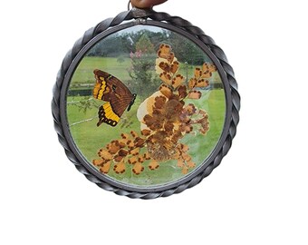 Vintage Floral Sun Catcher Butterfly Art