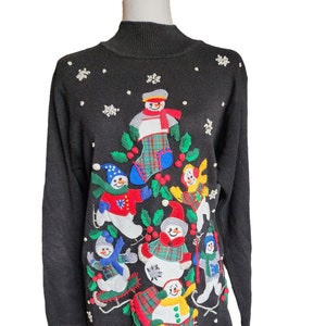 Large Vintage BP Design Black Snowman Sweater