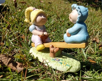Vintage Cabbage Patch Figurine, Kids on Seesaw