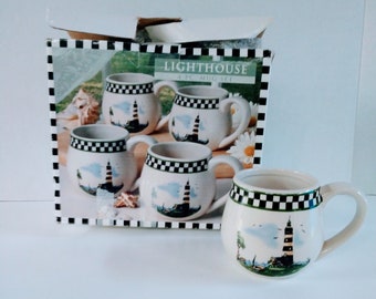 Vintage Light House Kaffeetassen, 4er Set