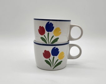 2 Vintage Tulip Tyme Stoneware Coffee Mugs