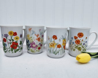 Vintage Floral Mismatched Kaffeetassen 4er Set