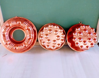Moldes vintage de jell-o de cobre / moldes de horno de metal