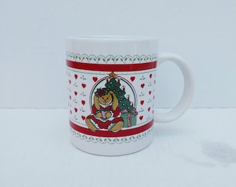 Vintage Bunny Christmas Mug, Rabbit Christmas Tree Cup
