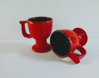 Frankoma Footed Coffee Mugs, Pedestal Flame Glaze Mug