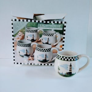 Vintage Light House Coffee Mugs, set of 4