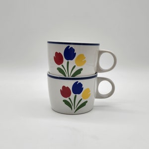 2 Vintage Tulip Tyme Stoneware Coffee Mugs