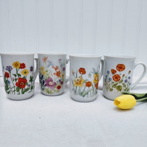Vintage Floral Mismatched Coffee Cups Set of 4
