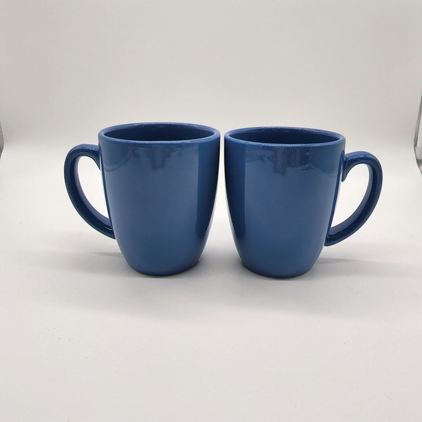 2 Vintage Cobalt Blue Corelle Coordinates Stoneware Coffee Mugs