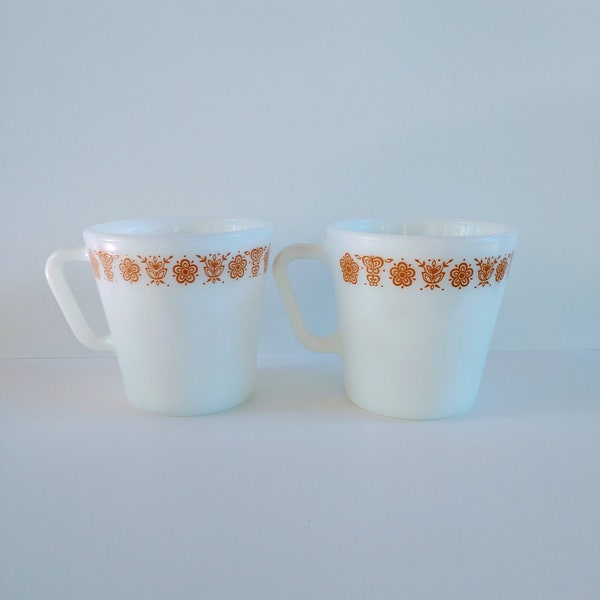 Pyrex Milk Glass Butterfly Gold Mugs