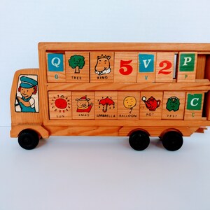 Vintage Wooden Bus with Letters and Numbers