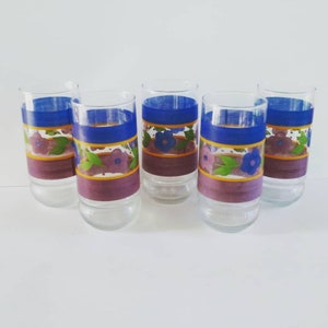 5 verres floraux vintage, Cottage Drinkware