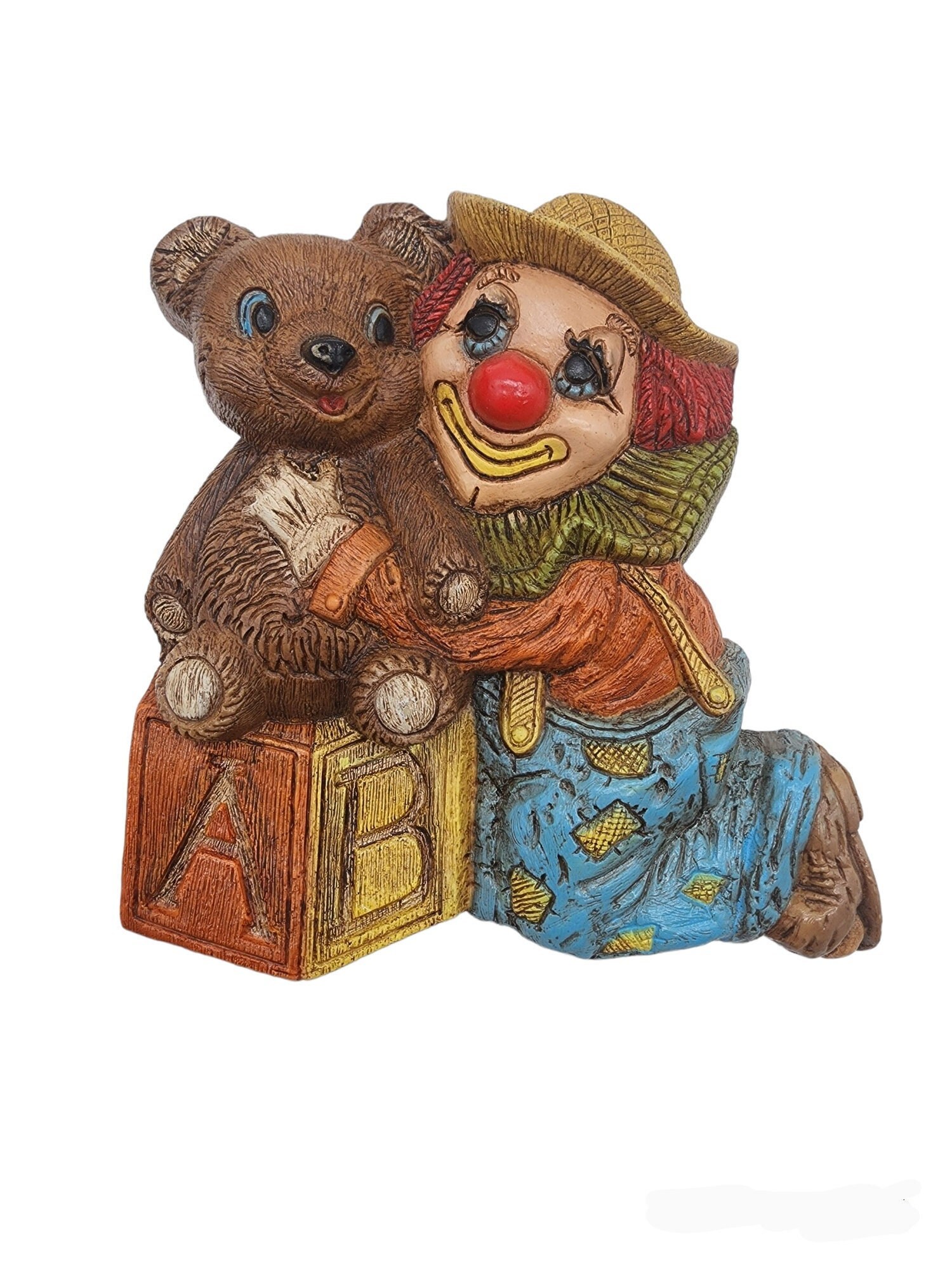 1984 Frankies Designs Clown Teddy Bear Wall Hanging, Childrens Room Decor