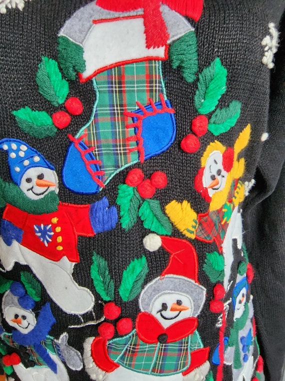 Large Vintage BP Design Black Snowman Sweater - image 5