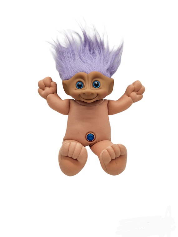 Vintage Plush Treasure Troll, Purple Hair Blue Stone