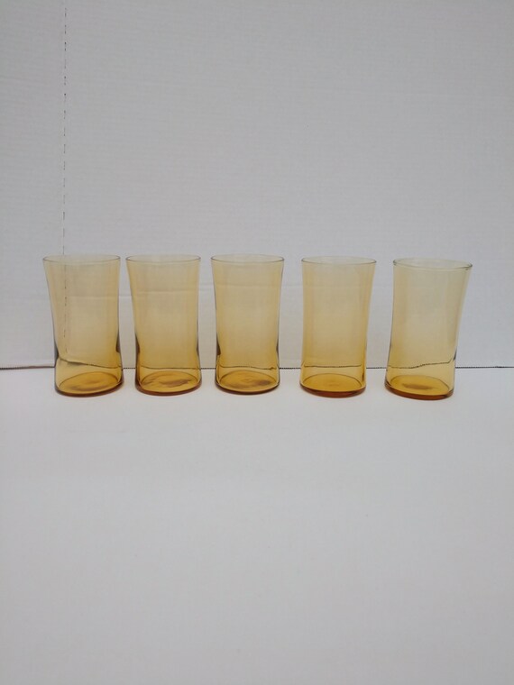 Vintage Amber Glass Tumblers Set of 5 Etsy
