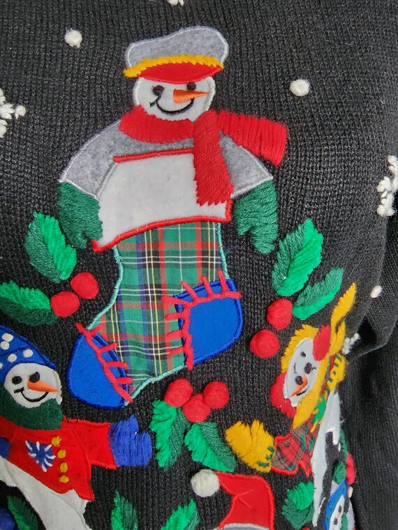 Large Vintage BP Design Black Snowman Sweater - image 4