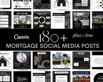 Mortgage Social Media Templates: 180+ Black & White Posts (Canva)