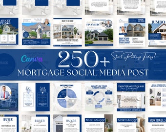 May include: A collage of social media posts for mortgage professionals. The posts feature a variety of topics, including credit scores, homeownership, and mortgage rates. The posts are designed to be visually appealing and informative.