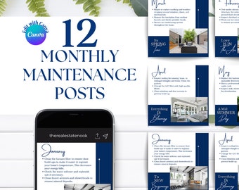 Monthly Home Maintenance Social Media Posts: Real Estate Marketing (PDF)