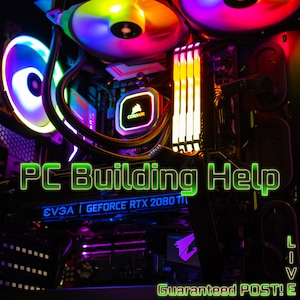 Puede incluir: Primer plano de los componentes internos de una computadora, que incluyen una tarjeta gráfica, RAM y un enfriador de CPU. Los componentes están iluminados con iluminación RGB, creando una pantalla colorida y vibrante. El texto "PC Building Help" se muestra en letras verdes sobre un fondo negro. El texto "EVGA | GEFORCE RTX 2080 Ti" se muestra en la tarjeta gráfica. El texto "Guaranteed POST!" se muestra en letras verdes sobre un fondo negro.
